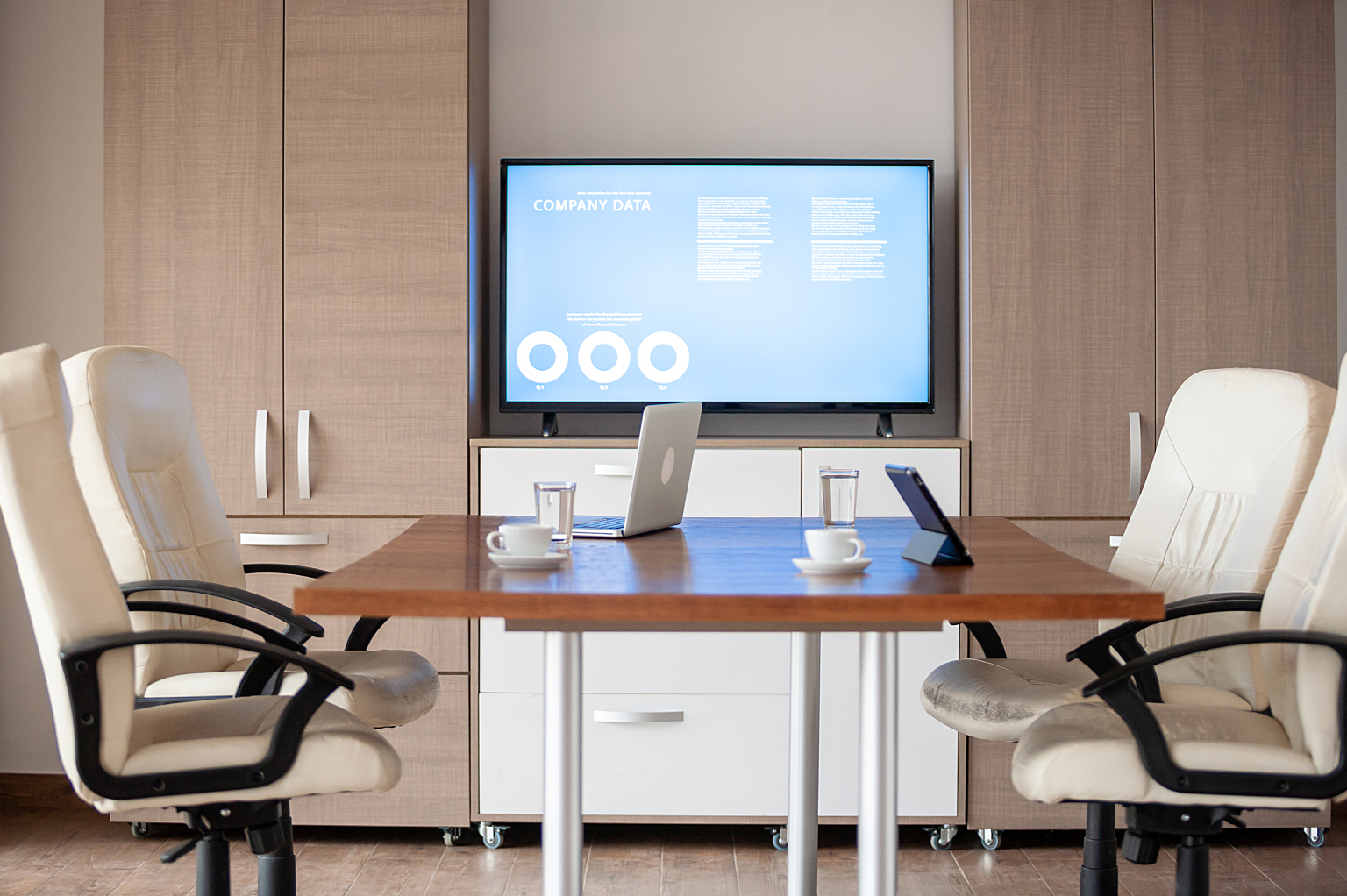 Modern conference room with active LED solutions and smart display controllers