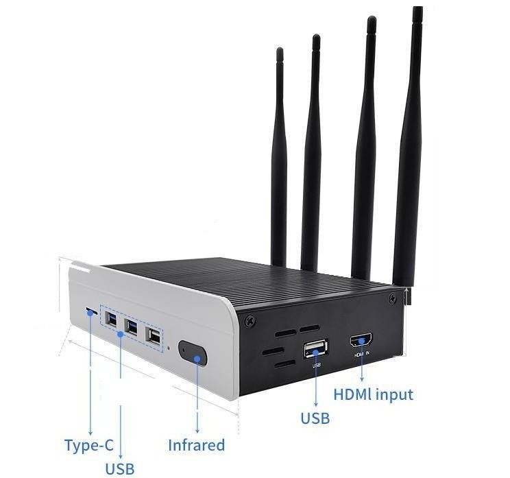 Wireless Collaboration System BXA-SP1000 with four Wi-Fi antennas, Type-C, USB, infrared and HDMI input ports
